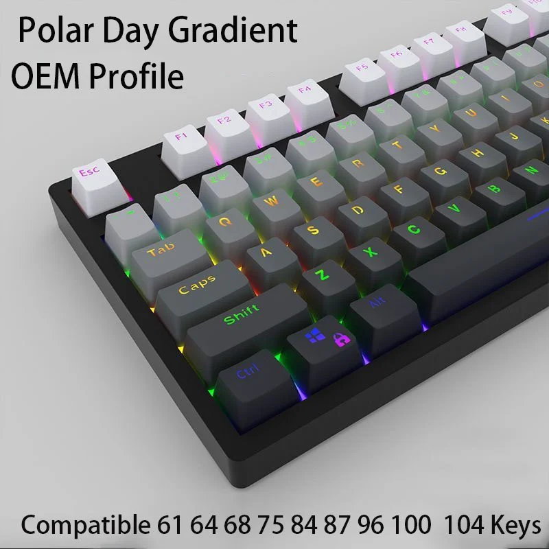 Teclado Mecânico Gradiente Pbt Luz Brilhante Através da Impressão Frontal Dia Polar Retroiluminado Rgb 61 68 75 84 87 89 96 100 108 Chaves