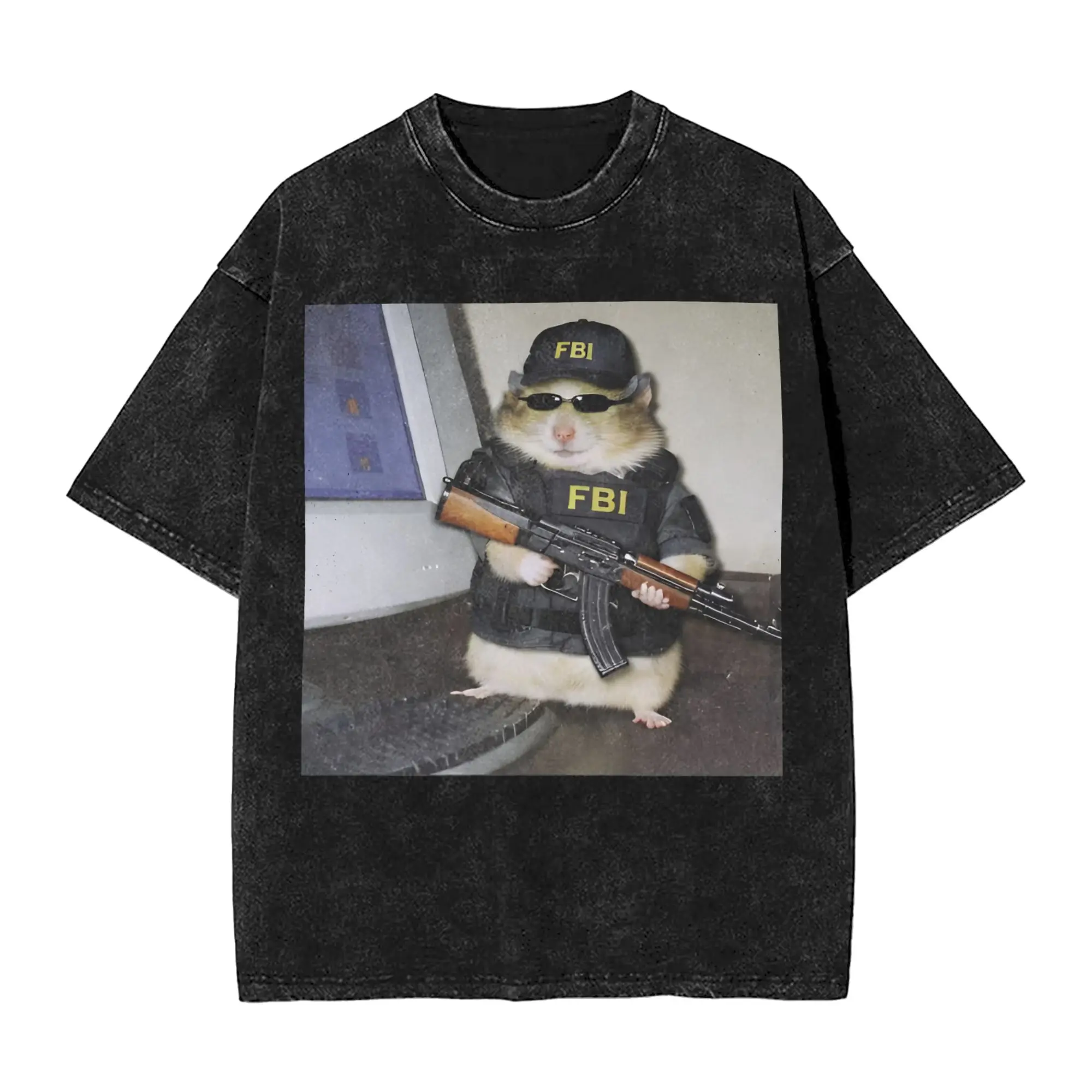 Washed T Shirts Soldiers Cyber Hamster Meme Hip Hop Fashion T-Shirts Harajuku  Streetwear Cotton Summer Tops Tees Men Women