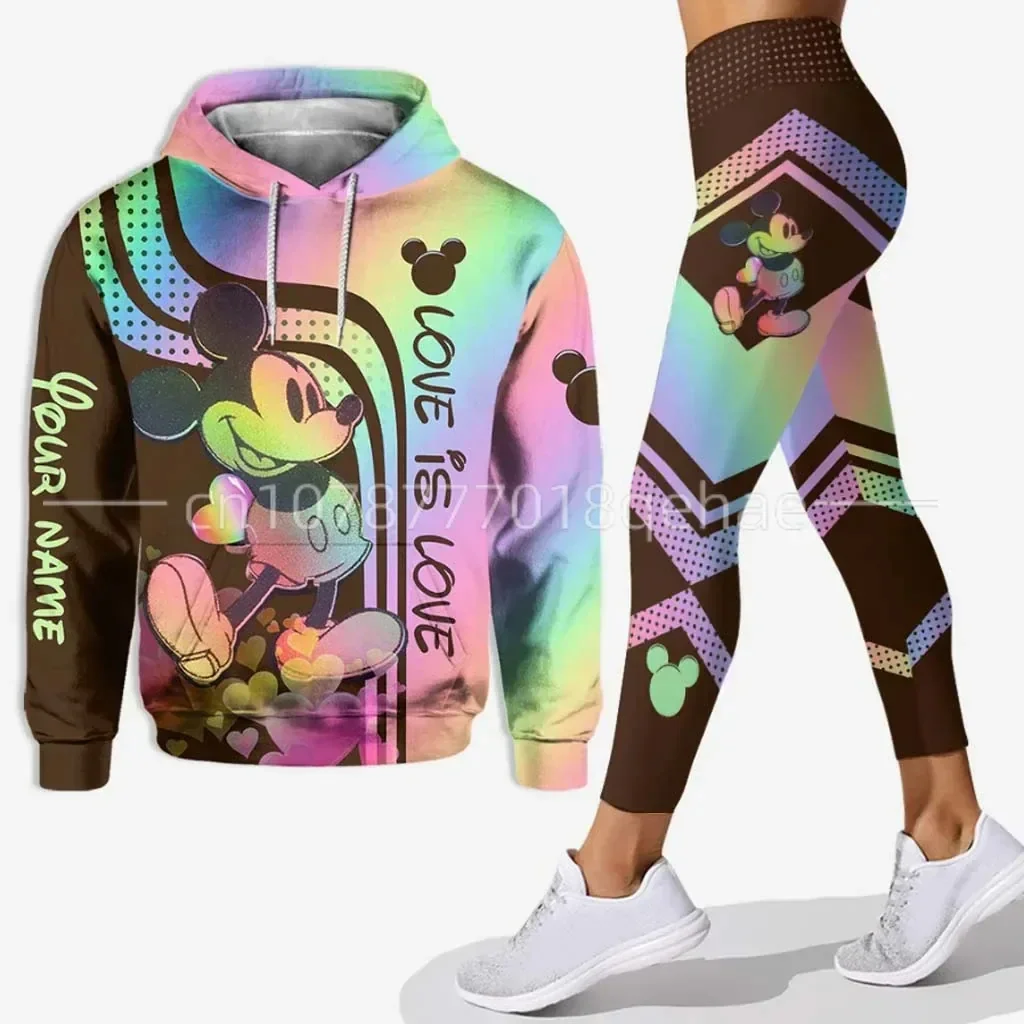 Disney-Conjunto de sudadera con capucha y Leggings de Mickey y Minnie para mujer, pantalones de Yoga de Minnie, pantalones de chándal, traje deportivo de moda