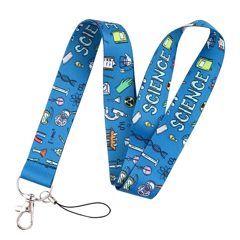 Chemical Instrument Printing Lanyards Science DNA And Danger Sign Badge Printed Neck Strap Lanyard Keychain Gift for Students