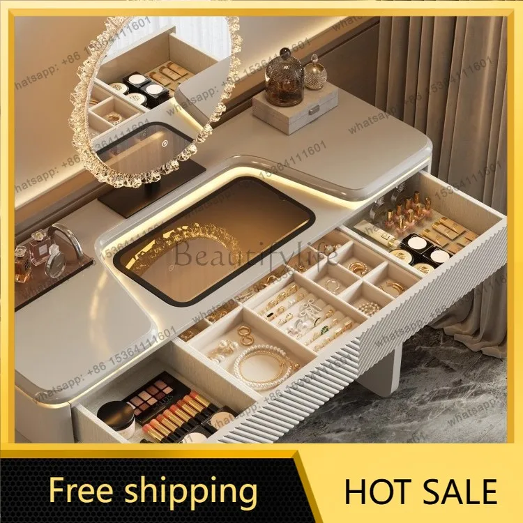 LDLuxury Makeup Table Dressers for Flip Storage Galss Top Bedroom Dressing Table with 6 Drawers Coiffeuse  Furniture