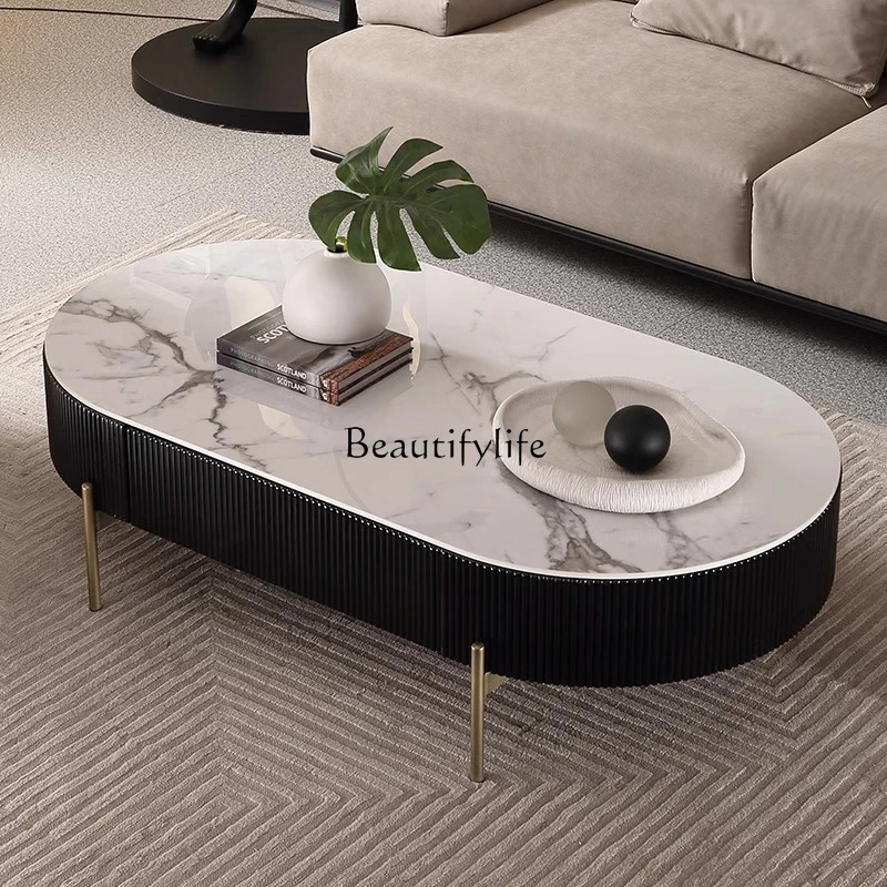 

*Italian minimalist rock slab coffee table villa living room large apartment simple