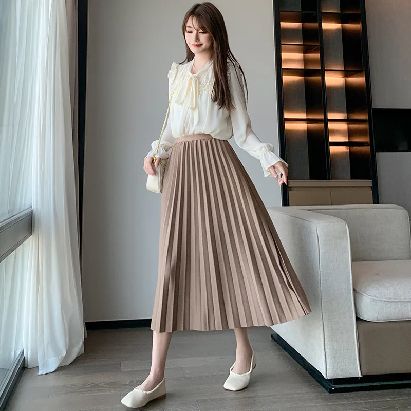 

Summer New Sweet Women's Skirt Elegant pleated A-line Umbrella Midi Jupe Female Y2k Streetwear Elastic High Waist Vintage Skirts