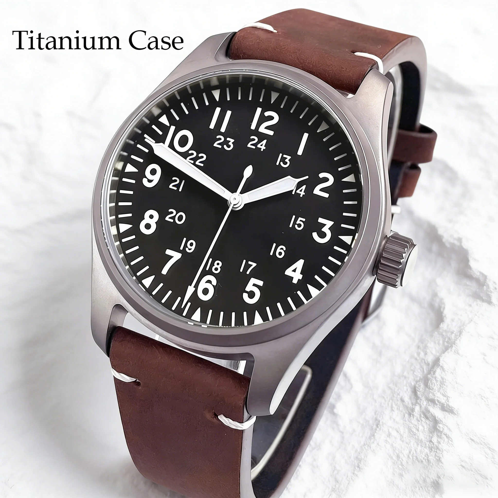 

Мужские автоматические часы Tandorio из титана, водонепроницаемые до 20ATM, с сапфировым стеклом, механизм Miyota 8215, механические наручные часы с люминесцентным циферблатом и кожаным ремешком