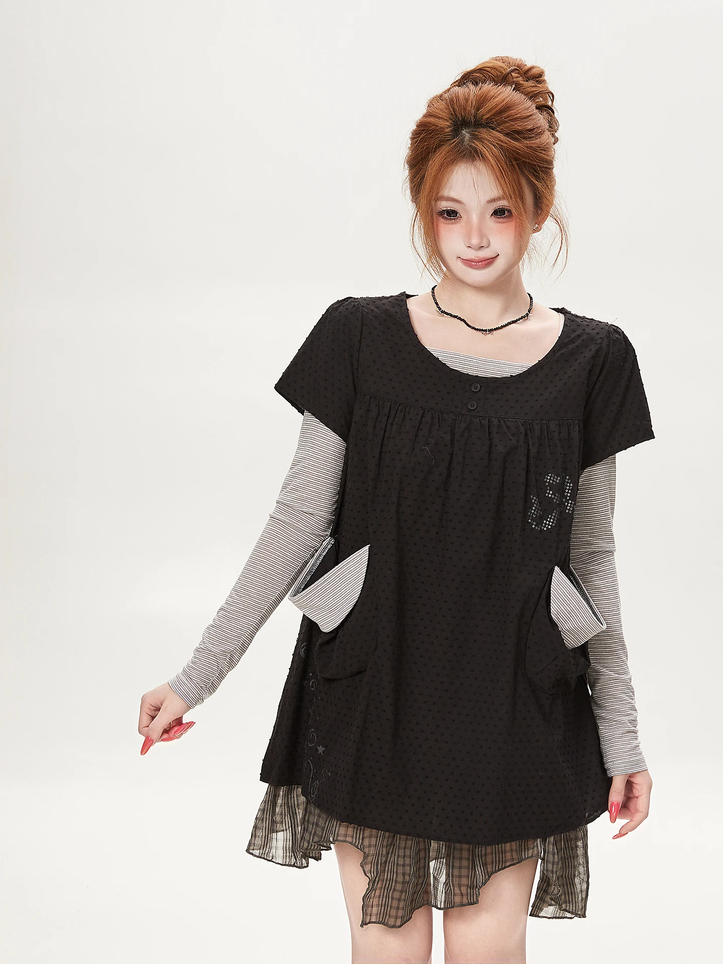Sweet Style Long Sleeve T-Shirt Dress Women Loose Y2K Trend Autumn Fashion Cotton Casual Comfortable Print Low Waist Design