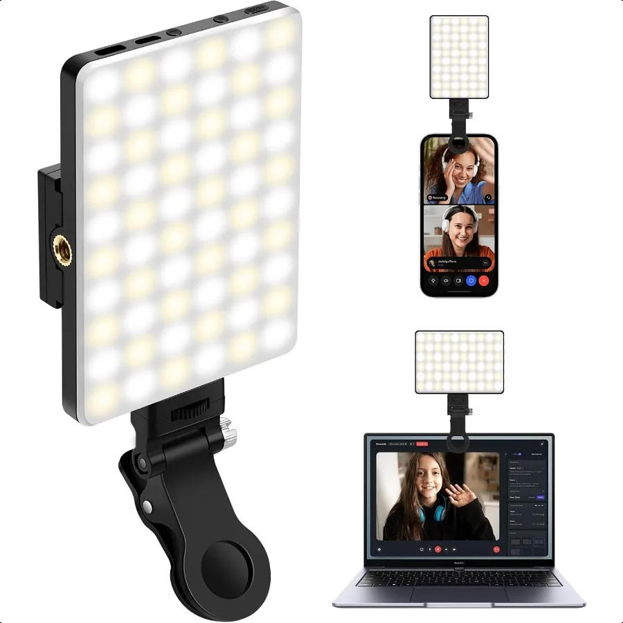

Selfie Light Portable Phone Light Eagerey 60 LED Rechargeable Fill Lights with Front Back Clip CRI 95 odes Clip on Lights for T