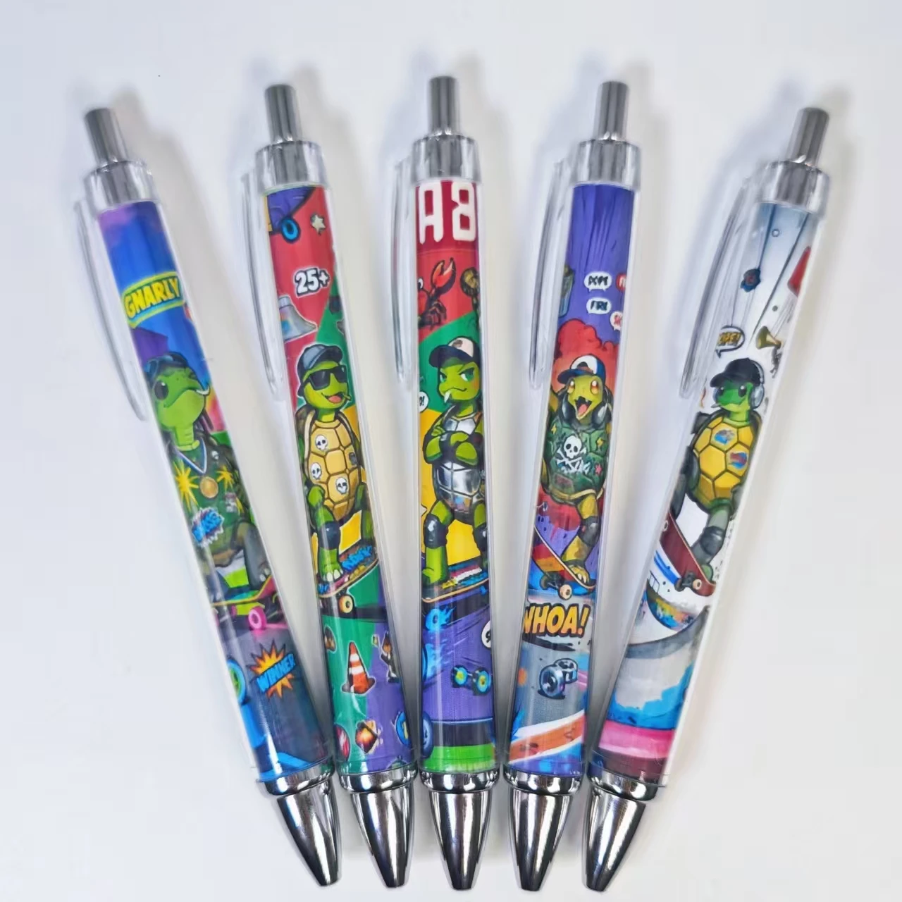 6Pcs/11Pcs Skateboard Turtle Theme Retractable Pens Creative Turtle Ballpoint Pens Back-To-School Student Writing Gift Pens