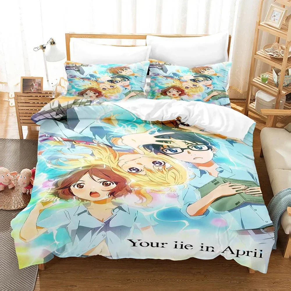 Anime Your Lie in April Bedding Set Kaori Miyazono Duvet Cover Bedroom Comforter Twin King ​Size Quilt Cover Home Textile 2/3PCS