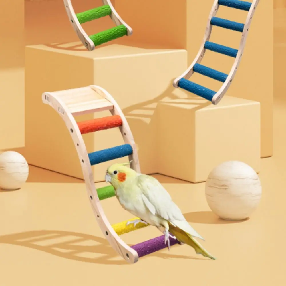 

Bite Resistant Bird Climbing Ladder Wear Resistant with Non-slip Platform Wood Birds Perch Stand Colorful Bird Cage Ladder