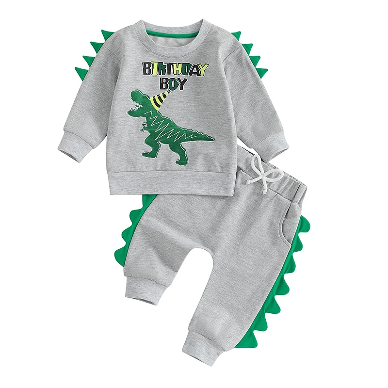 Criança bebê menino dinossauro roupa de aniversário oversize crewneck moletom calças definir rápido um reboque 2o aniversário roupas 1-5y