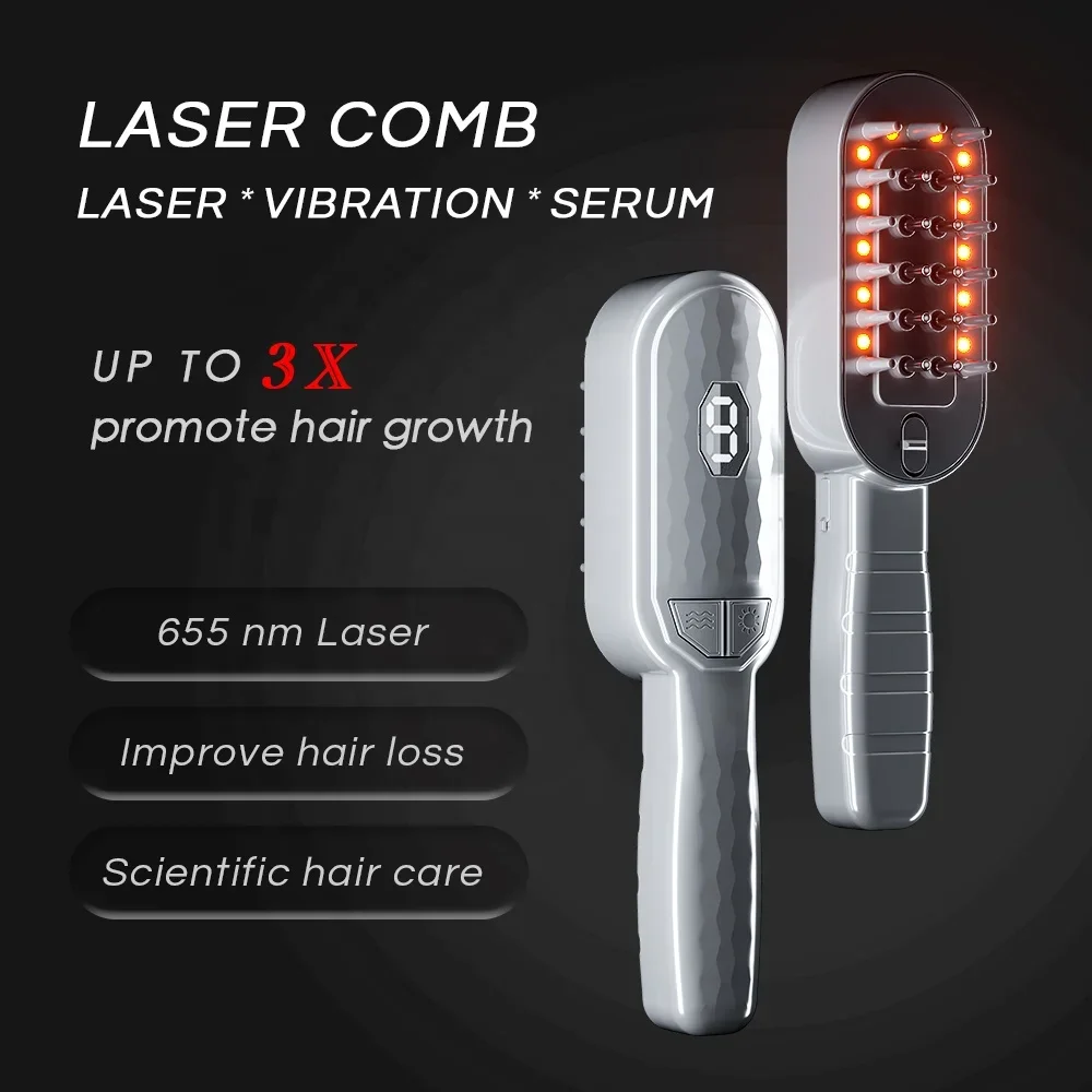 Powerful 655nm Laser Comb Scalp Massage Device For Hair Growth Serum Application Sonic Vibration Sonic Vibration Technique