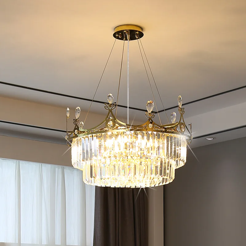 

Pendant modern living room lamp, grand crown, light luxury crystal chandelier, dining room bedroom, simple modern stainless stee