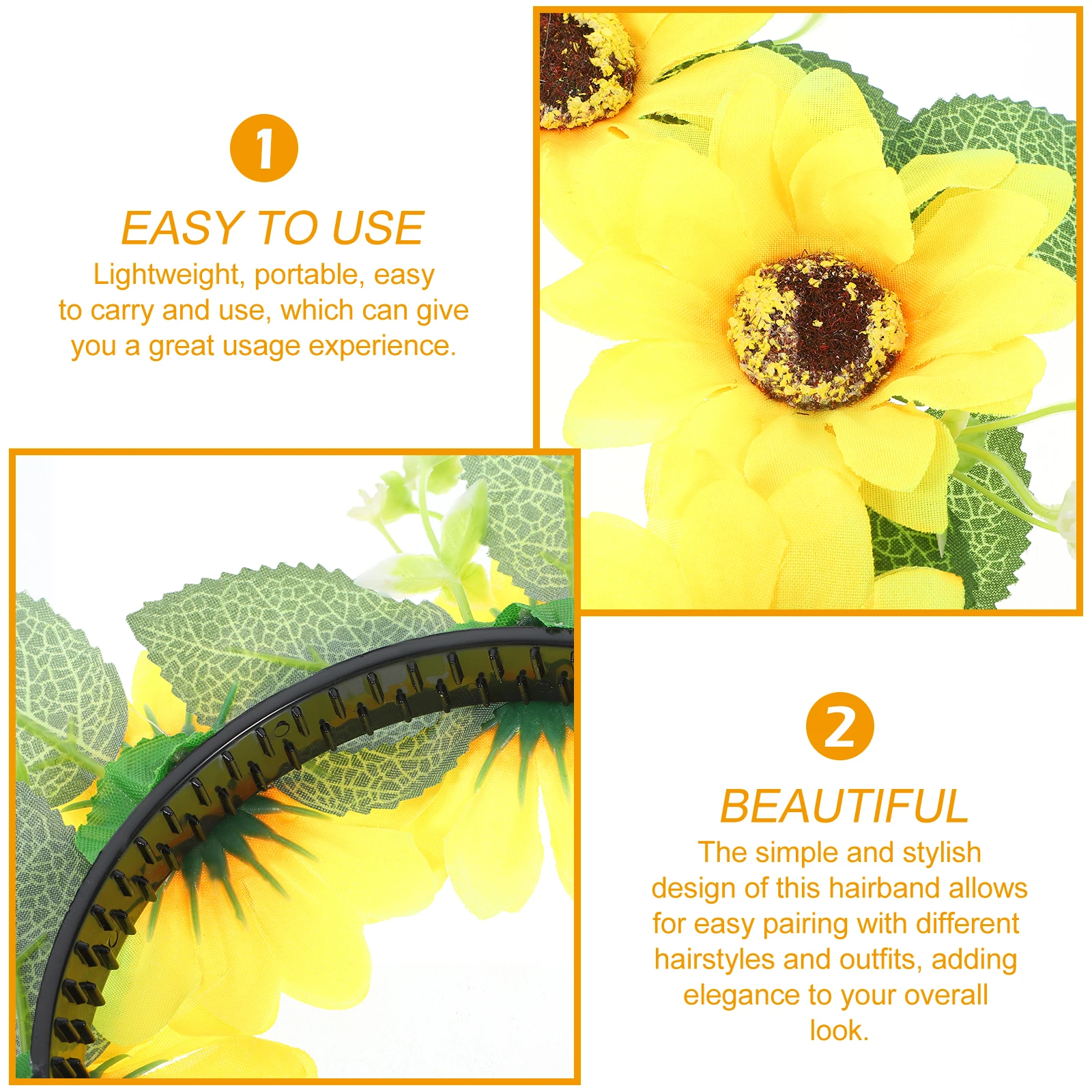 

Floral Crown Women Sunflower Headband 70S Bohemian Style Decorative Flower Headpiece Wedding Party Photo Prop Lightweight Fabric