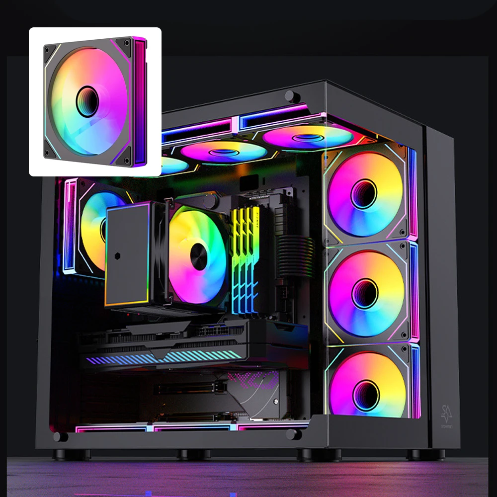 Infinite Mirror 4 Pro 140mm PC Case Fan Forward Reverse Blade Quiet Large Airflow PWM ARGB Sync Gaming Desktop Fan