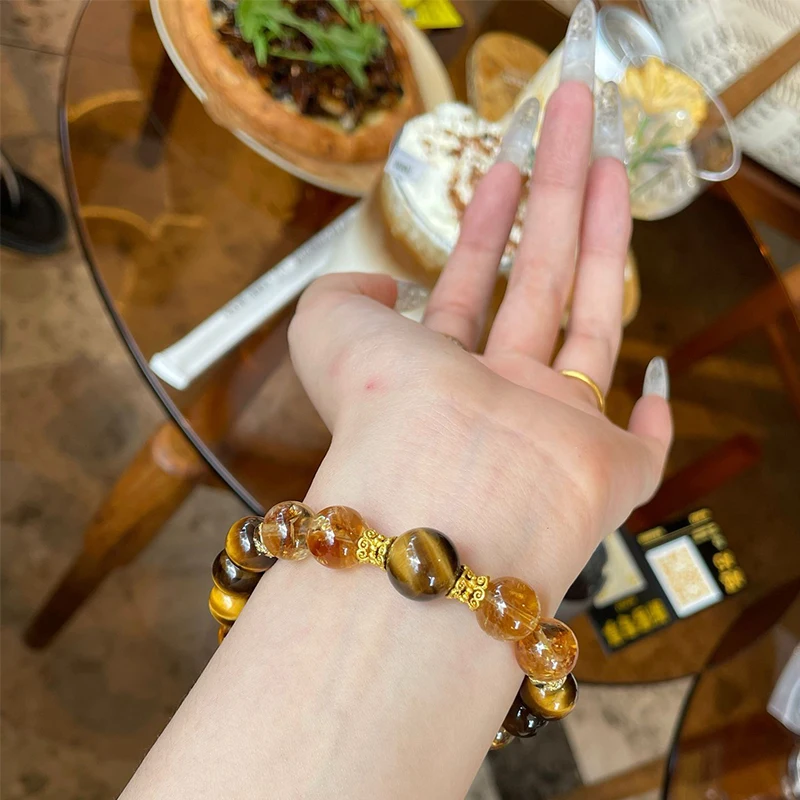 Natural Yellow Tower Crystal Yellow Tiger Eye Crystal Hand String Strong Light Cat Eye High Throw Craft 10-12mm