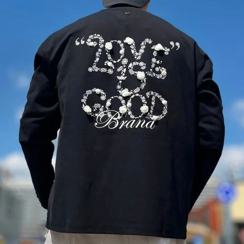 

Трендовый бренд Goodbrand, пуловер с длинными рукавами High Street, модная футболка с цветочным принтом и надписью, топы для мужчин и женщин