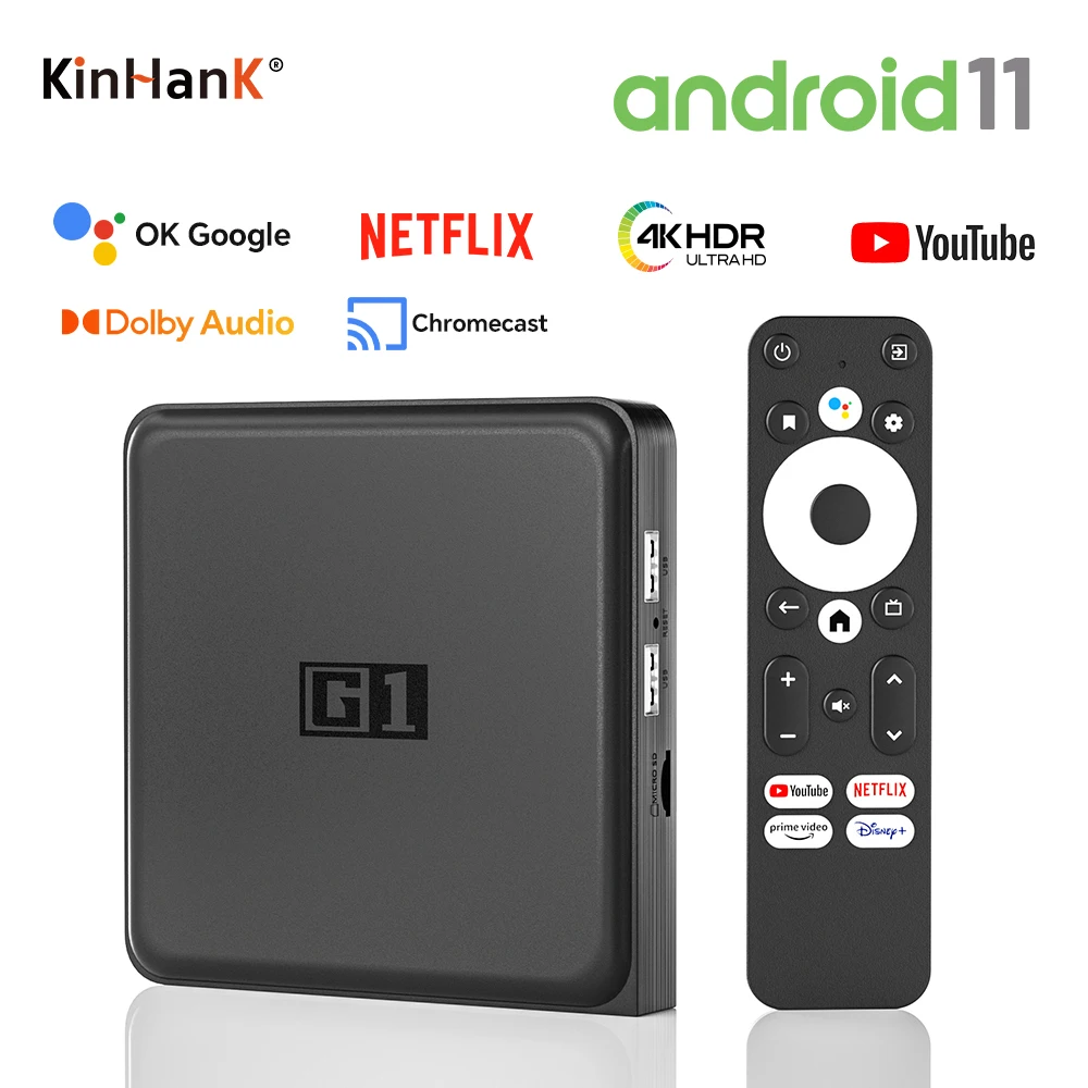 ТВ-приставка KINHANK G1, Android, Netflix, 4K, Ultra HD, сертификация Google, Dolby Vision HDR10 + 4 Гб, 32 ГБ