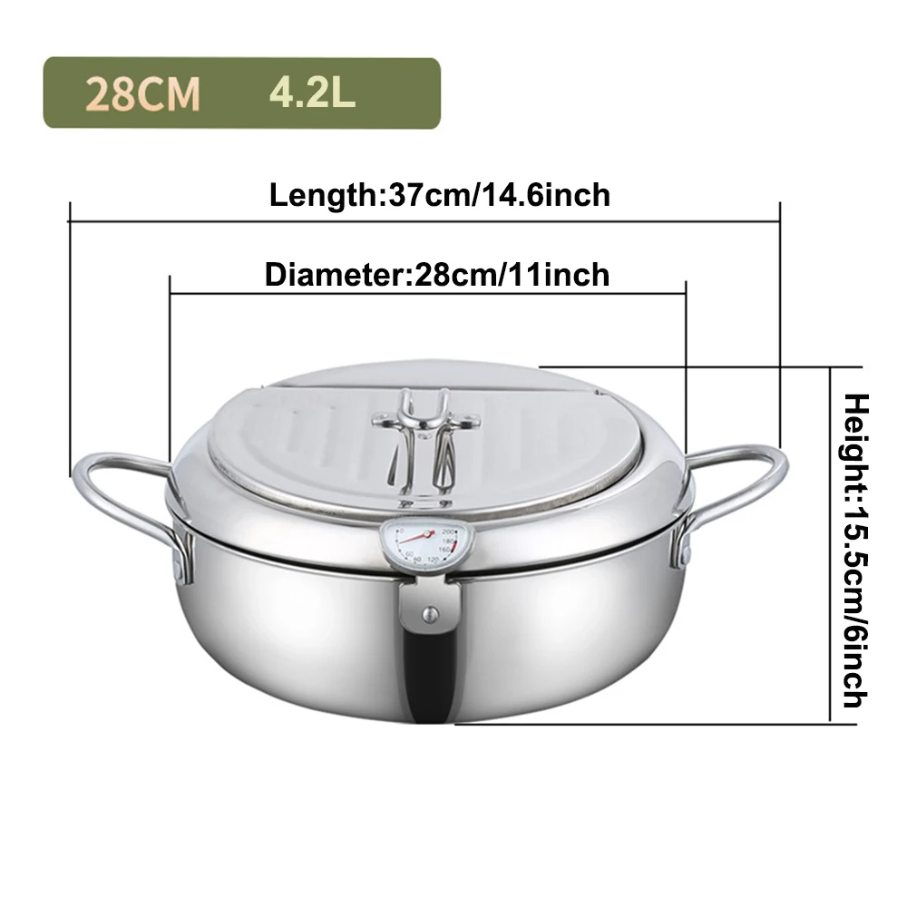 20cm 24cm SUS304 Stainless Steel Tempura Deep Fryer With Lid and Thermometer, 4.2L Large Pot for Gas Stove Induction Cooker - view 6