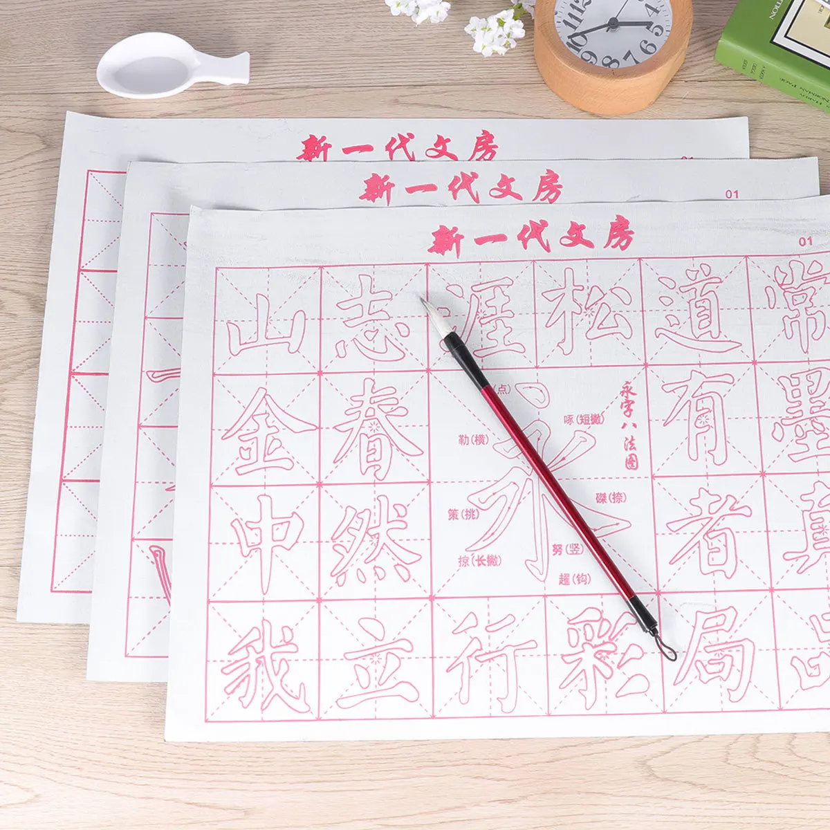 6 pçs reutilizável pano de escrita de água caligrafia chinesa praticando esteira sem escova pintura prática tecido gradeado