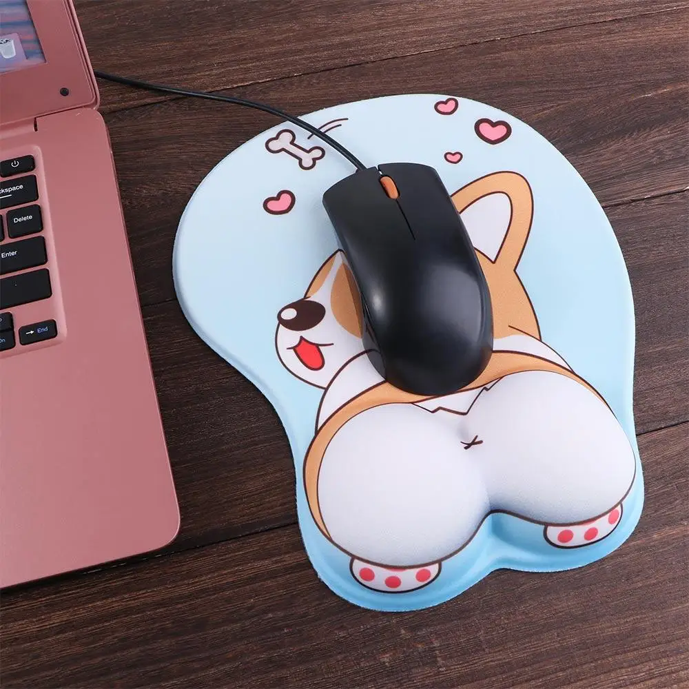 สํานักงานตามหลักสรีรศาสตร์สุนัขเล่นเกมน่ารักซิลิกาเจล Corgi แผ่นรองเมาส์ส่วนที่เหลือข้อมือแผ่นรองเม้าส์ข้อมือสนับสนุน