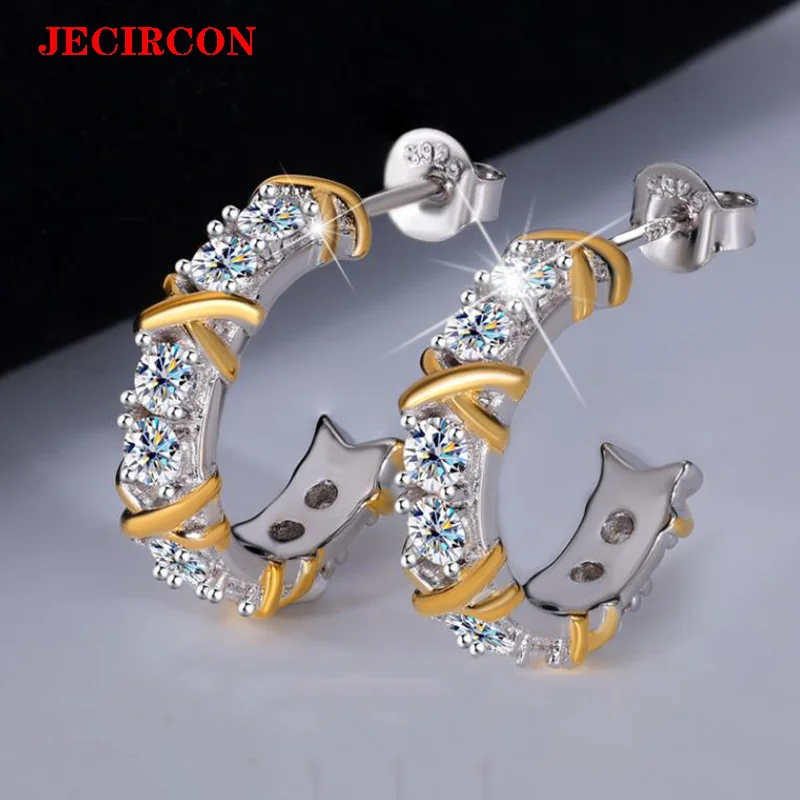 

JECIRCON Unique S925 Sterling Silver Moissanite Stud Earrings, All Moissanite Pave, Gold - Wrapped Accents, Eye Catching Jewelry