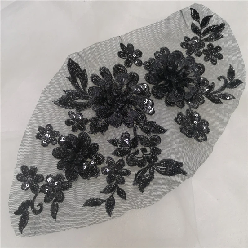 1Pc Flower Beaded Sequins Sew On Patches DIY Patch For Wedding Dress Floral Applique Patch Costume Decor 33*19CM