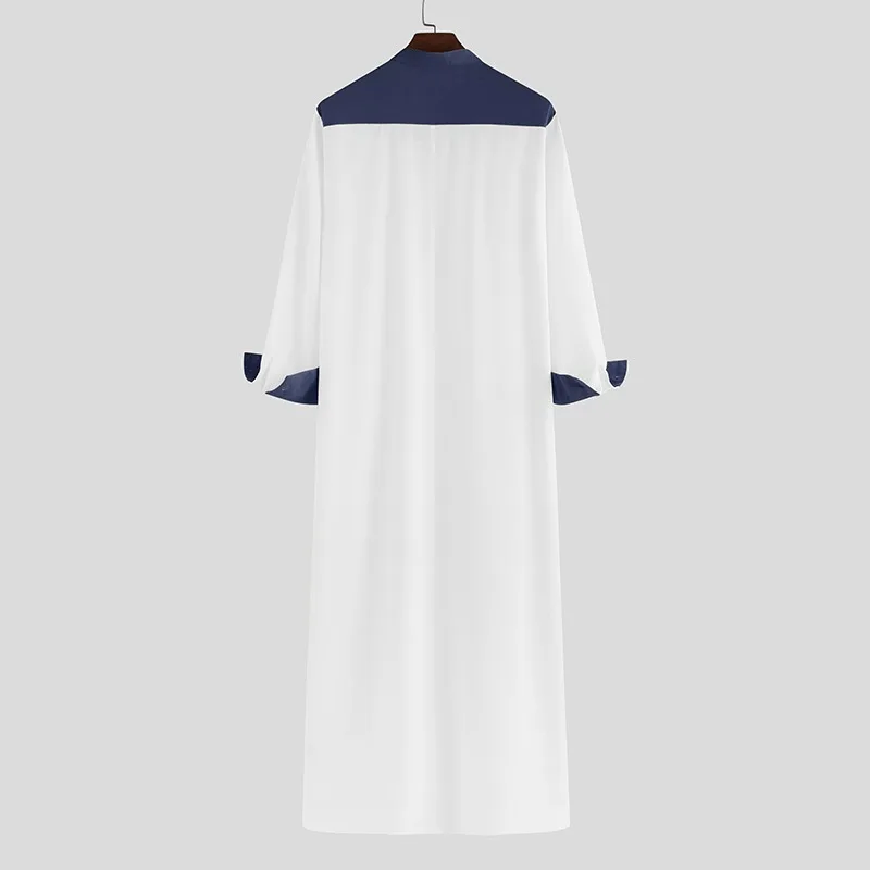 KIDWHXR 2026 Herren Jubba Thobe Kontrastfarben Stehkragen Muslimisches Gewand Komfortables Langarm-Langgewand für Männer – Detail 6