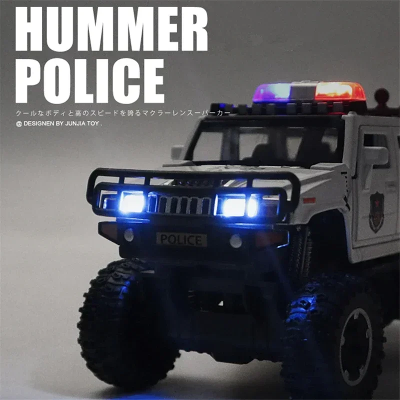 Hummer-modelo de coche de policía de aleación H2 6x6, juguete de Metal fundido a presión, vehículos todoterreno modificados, modelo de coche, sonido y luz, regalo para niños, 1:32