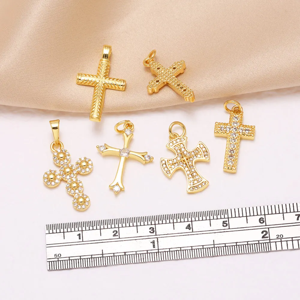 OCESRIO Crystal Cross Pendant for Necklace Copper Gold Plated Crucifix Jewelry Making Component Handmade Wholesale DIY pdtb880