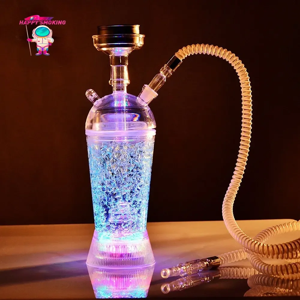 HAPPY Protable LED narghilè Shisha Set con pipa ad acqua tubi di tabacco in acrilico vestito Narguile bottiglia completa accessori per fumatori