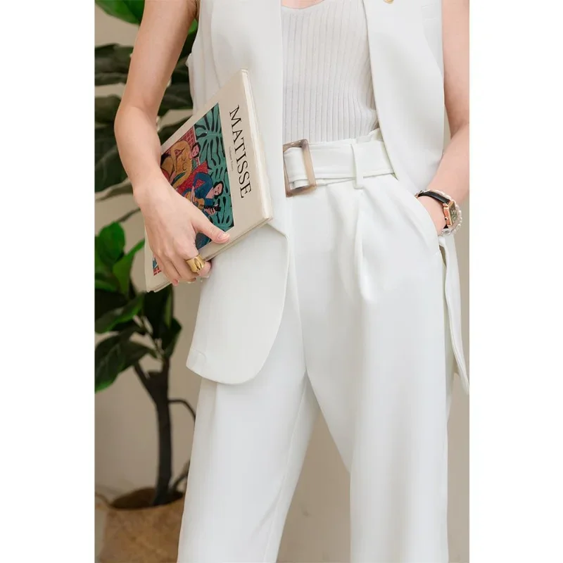 Zomer nieuwe stijl wortel rechte harem wijde pijpen abrikoos negenpunts hoge taille pakbroek voor dames