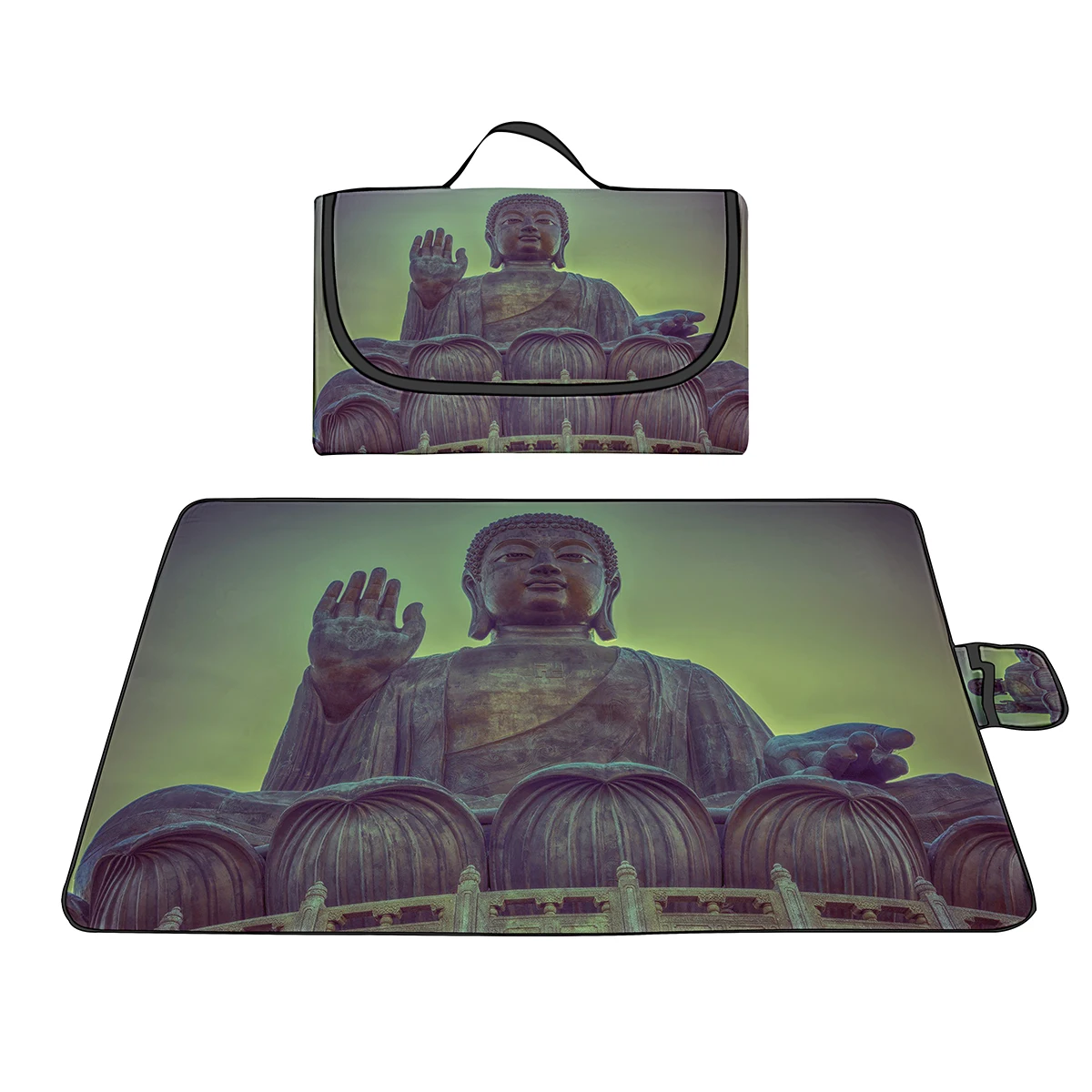 Buddha Statue Outdoor Picnic Blankets,Foldable Waterproof Sand Mats,Extra Large Picnic Blanket for Beach Camping Hiking Travel