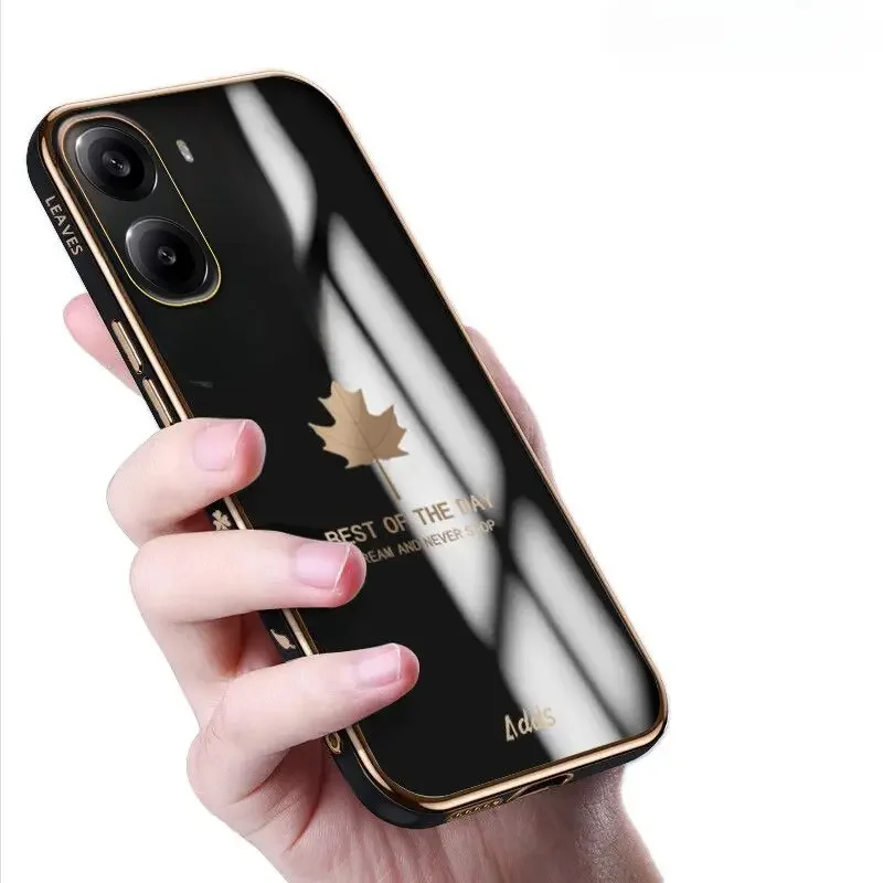 Dla Xiaomi Poco X7 Pro 5G Etui Plated Bezel Maple Leaf Pattern Silicone Cover Dla Xiaomi Poco X7 Pro Ironman X7 Pro Back Casing
