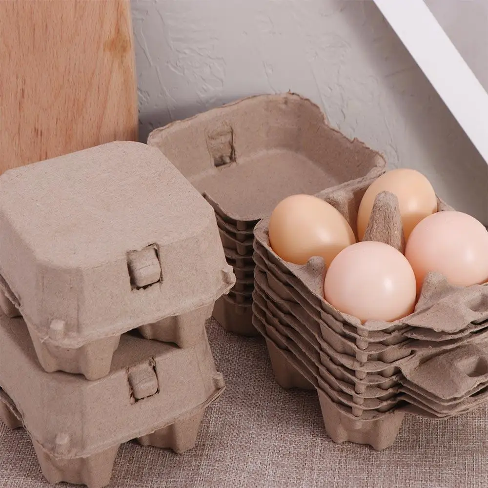 

10Pcs 4 Grids Paper Pulp Egg Cartons Space Saving Stackable Empty Egg Storage Box Reusable Egg Containers Kitchen Organization