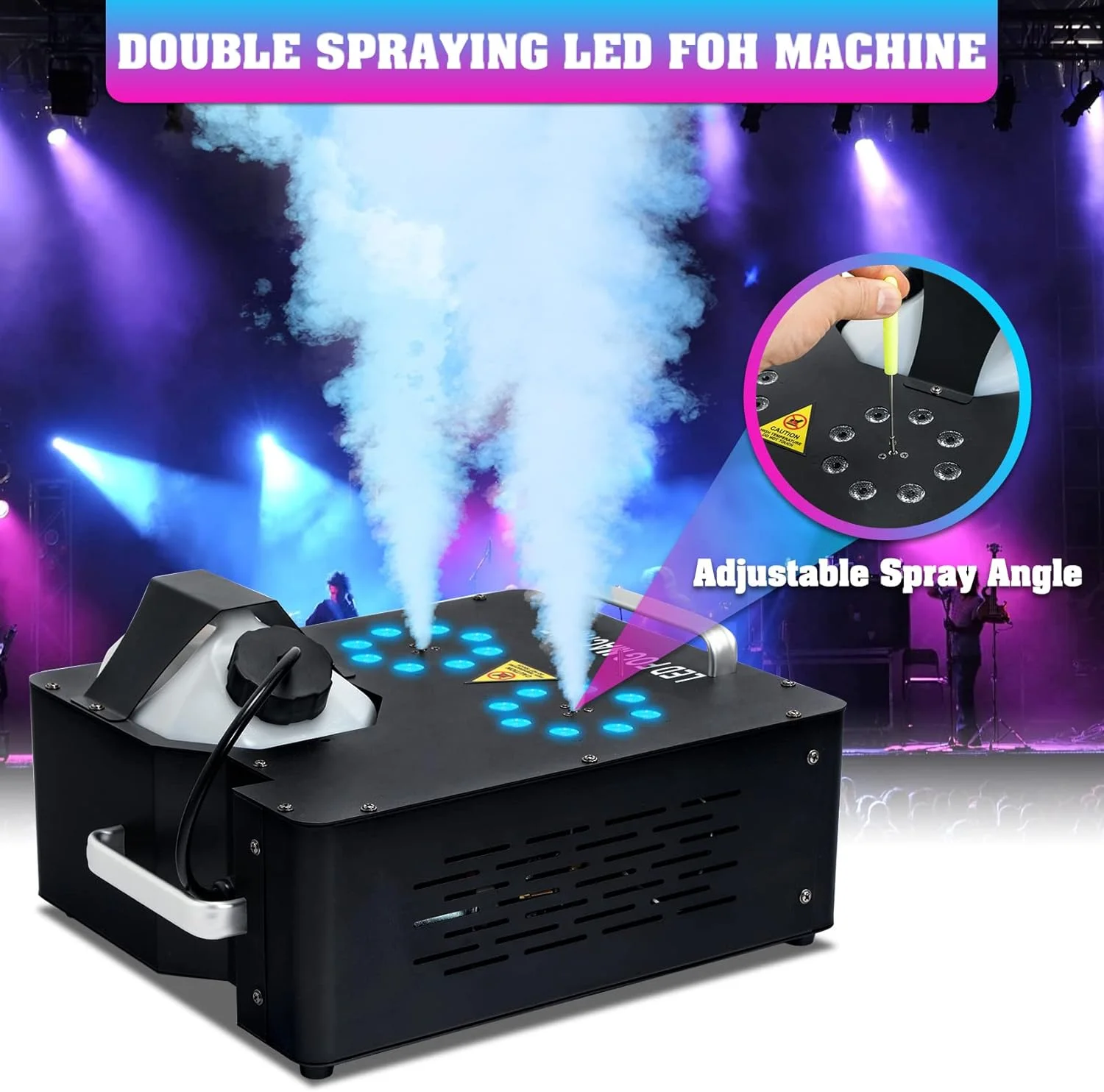 YUER NEW 2000W Fog Machine Dual Vertical Spray for Halloween, DMX RGB 3 in1 16 LED Smoke Machine Stage Lighting W/Remote