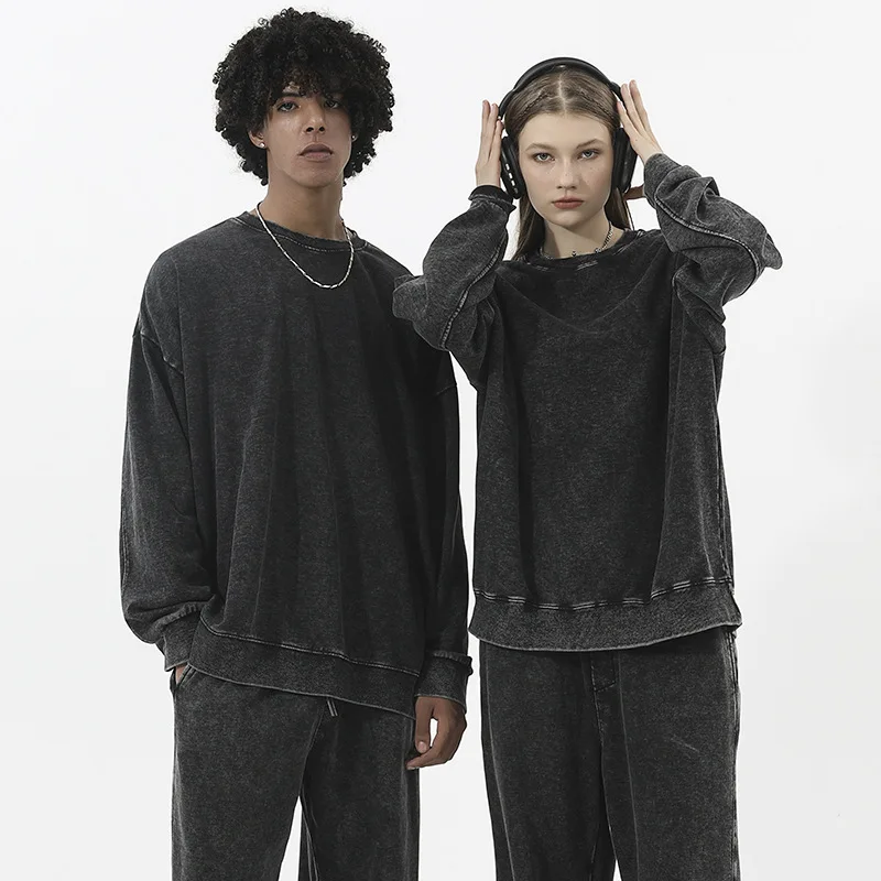 80% Cotton Batik Dyed 350GSM Men Sweatshirt, Vintage Washed Pullover For Man, Oversized Woman's Casual Sweatshirts