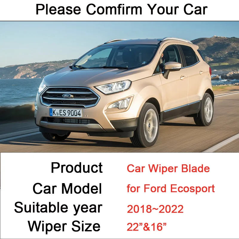 Car Front Windshield Wiper Blades for Ford Ecosport 2018 2019 2020 2021 2022 Frameless Durable Rubber Snow Scraping Accessories