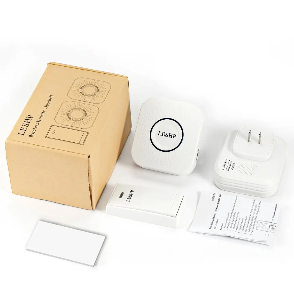 Leshp-campainha sem fio de longa distância, luz noturna de controle remoto, música de acordes com 2 plug US, 150m, 58 pcs