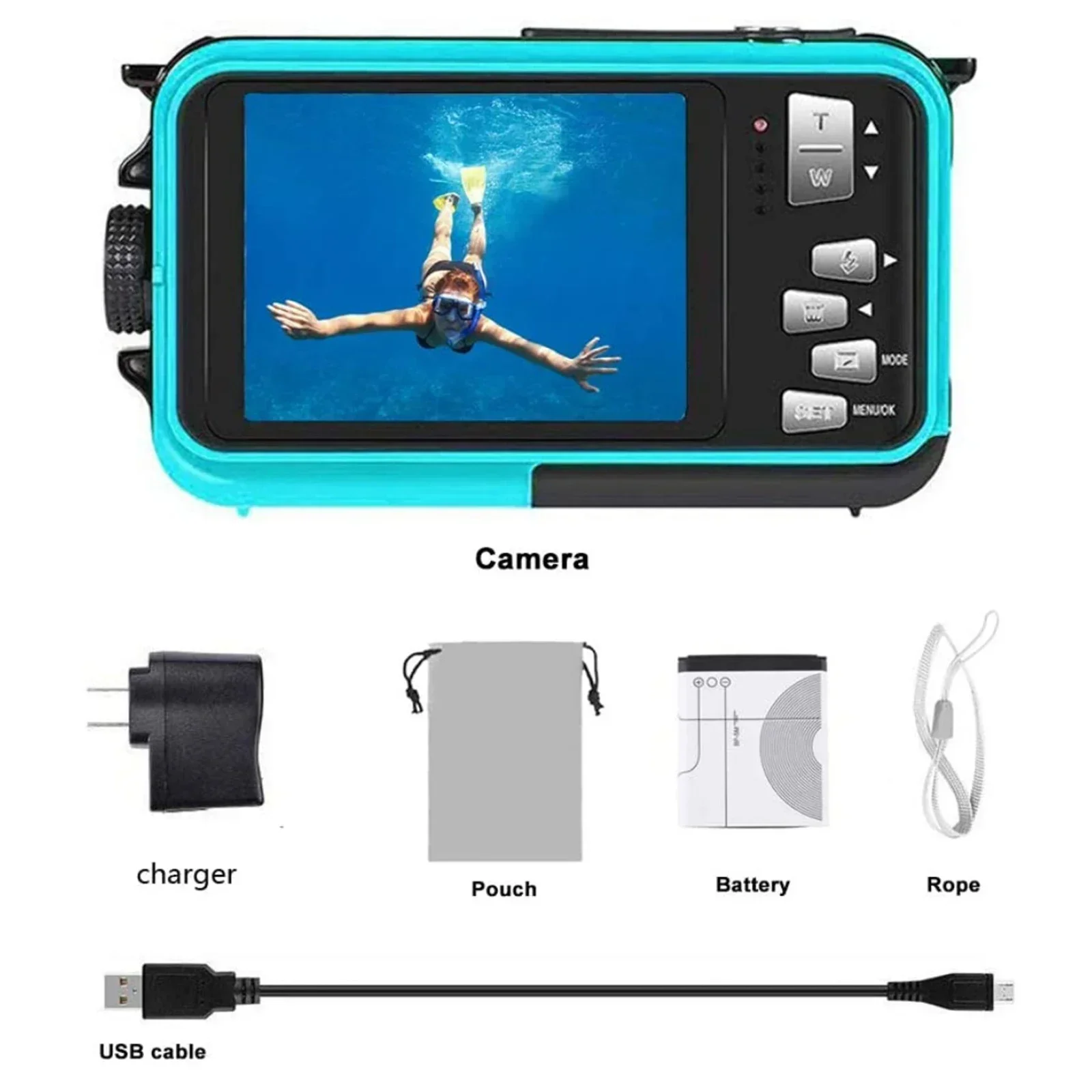 Dual Screen Camera Waterproof Cam Electronic Anti-shake Water Resistant Video Surveillance Underwater Camera  Plastic Outdoor