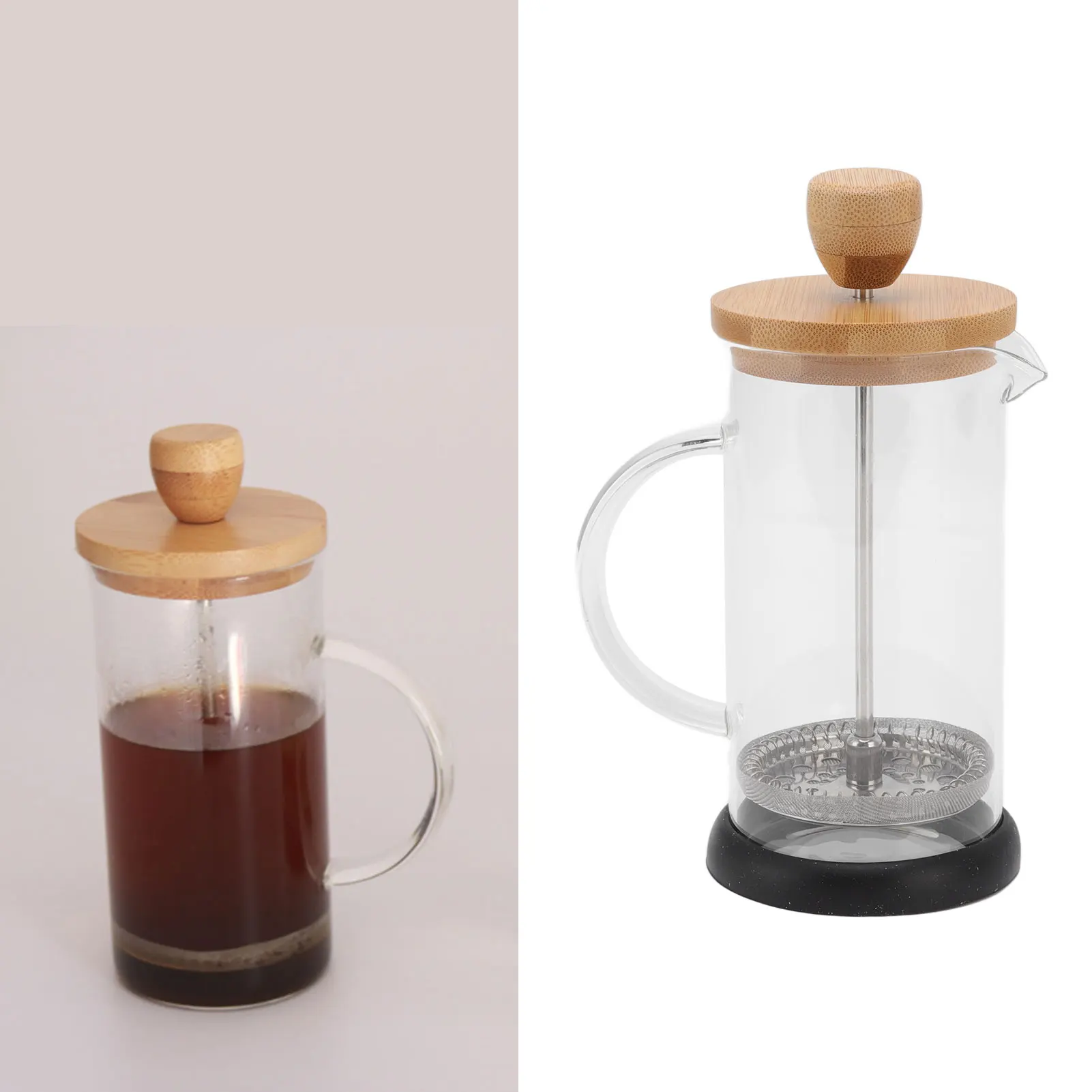 French Press Heat Resistant Hand Brewing Filter High Borosilicate Tea Coffee Brewer Pot for Office 350ml Bamboo Cover