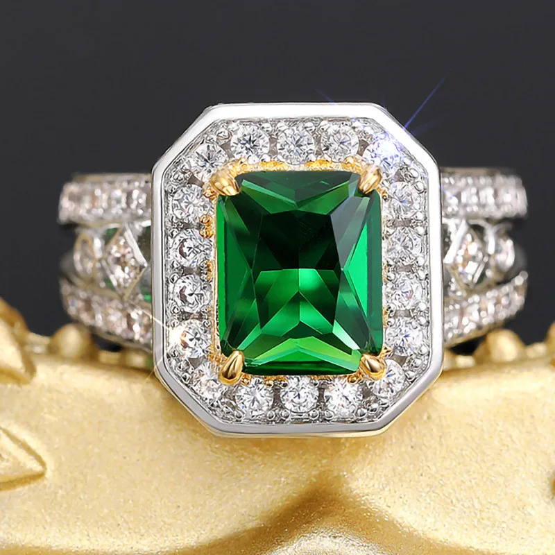 925 Sterling Silver Geometric Green Cubic Zirconia Rings for Women Noble Female Accessories Wedding Party Lady Jewelry