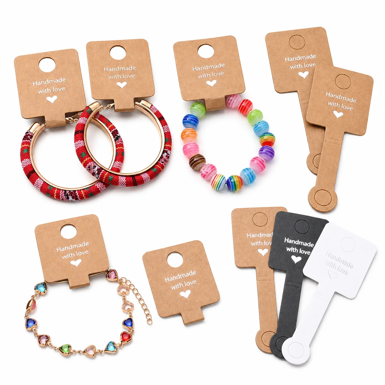 50 Stück Faltbare Armband-Displaykarten Selbstklebend Kraftpapier Weiße und Schwarze Karten-Etiketten für Schmuckverpackungen und Bastelmesse-Zubehör – Detail 2