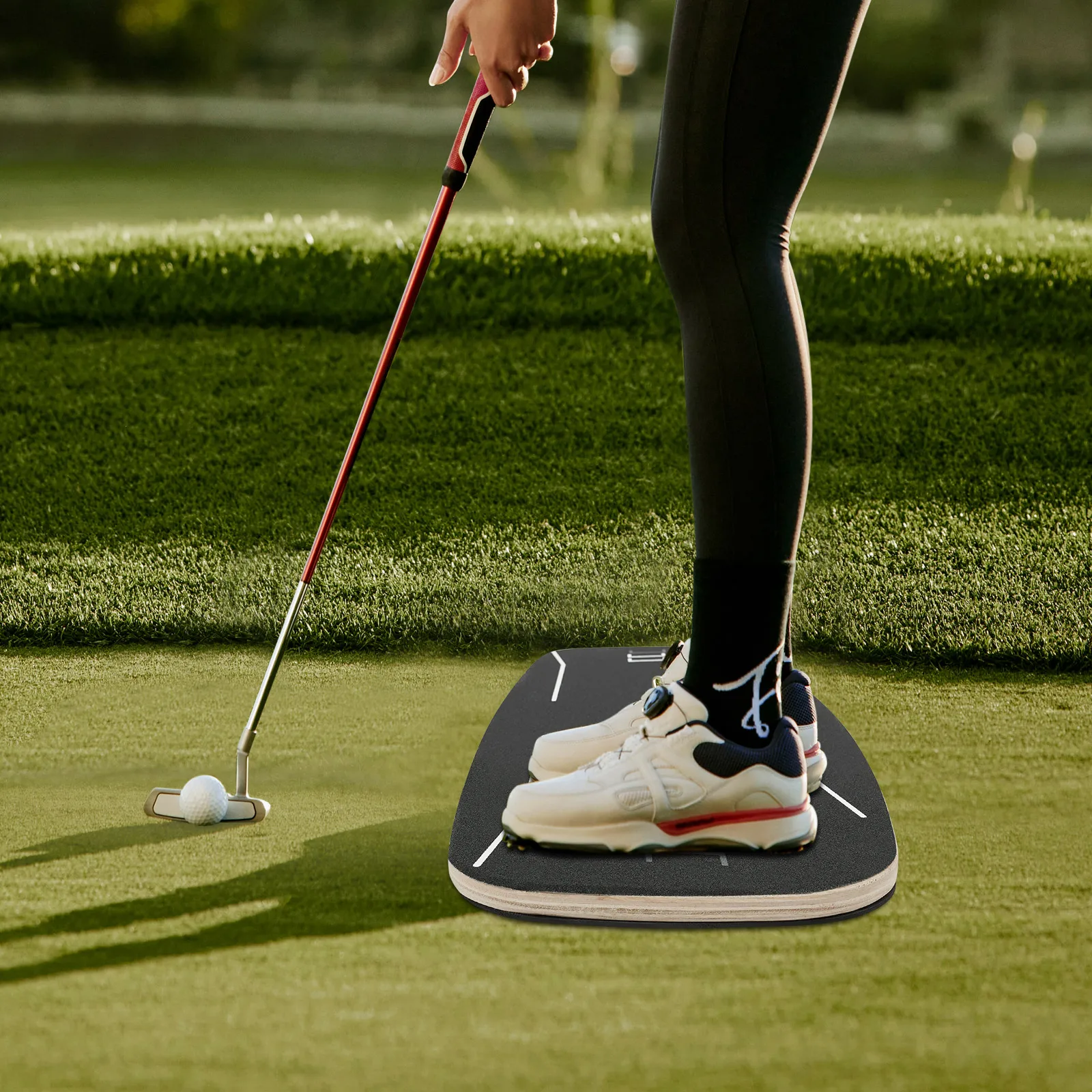 Golf Swing Trainer Pressure Balance Plate, Rectangular Wood Design, Sandpaper Surface for Improved Grip, Anti-Slip Bottom Pad,