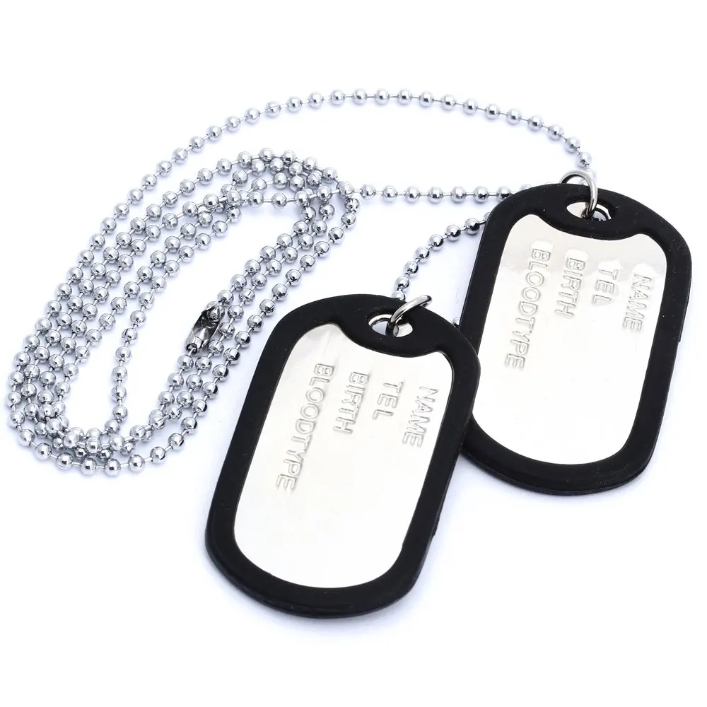 ABQR Necklace chain pendant 2 plate identity Dog Tag alloy fashion men