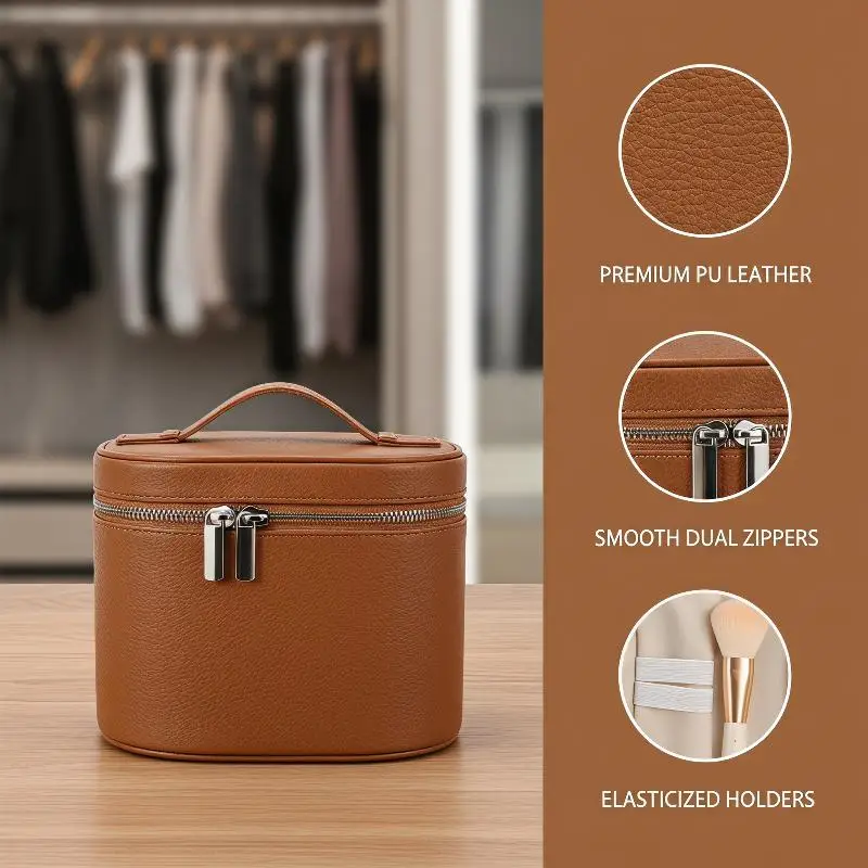 Portable PU Leather Makeup Case Removable Divider Cosmetic Organizer Handbag Large Capacity Travel Wash Bag For Women Gifts