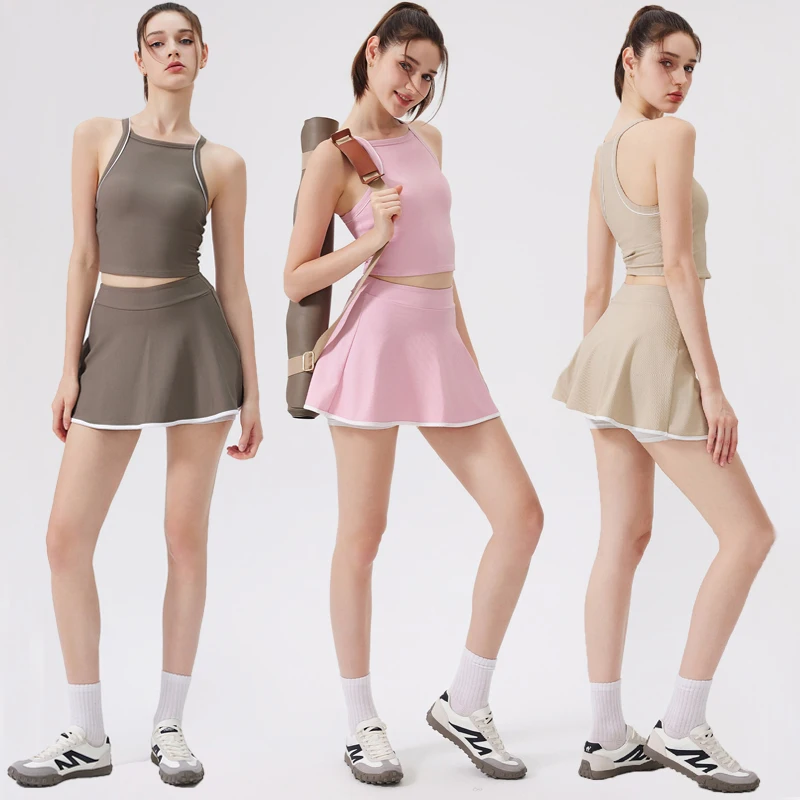 

Two Pieces Fitness Yoga Set Women Summer Tennis Golf Suit Breathable Quick Dry Gym Skort Female Short Sportswear Workout Clothes