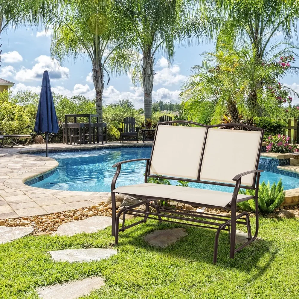 

Hot Sale,Outdoor Glider 2-Person Outdoor Glider Bench,For Backyard, Poolside, Garden,Porch, Heavy Duty Steel Frame, Beige