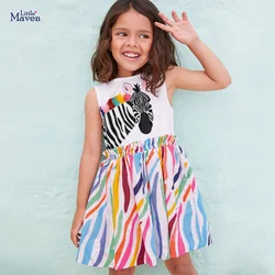 Little maven 2024 Summer Clothes Lovely Zebra Dress Cotton Soft and Comfort Casual Frocks for Kids 2-7 year