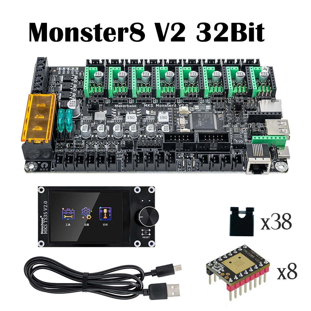 

Makerbase MKS Monster8 V2 32-битная плата управления с TS35 TFT сенсорным экраном TMC2209 для 3D принтера Voron VS Spider Octopus