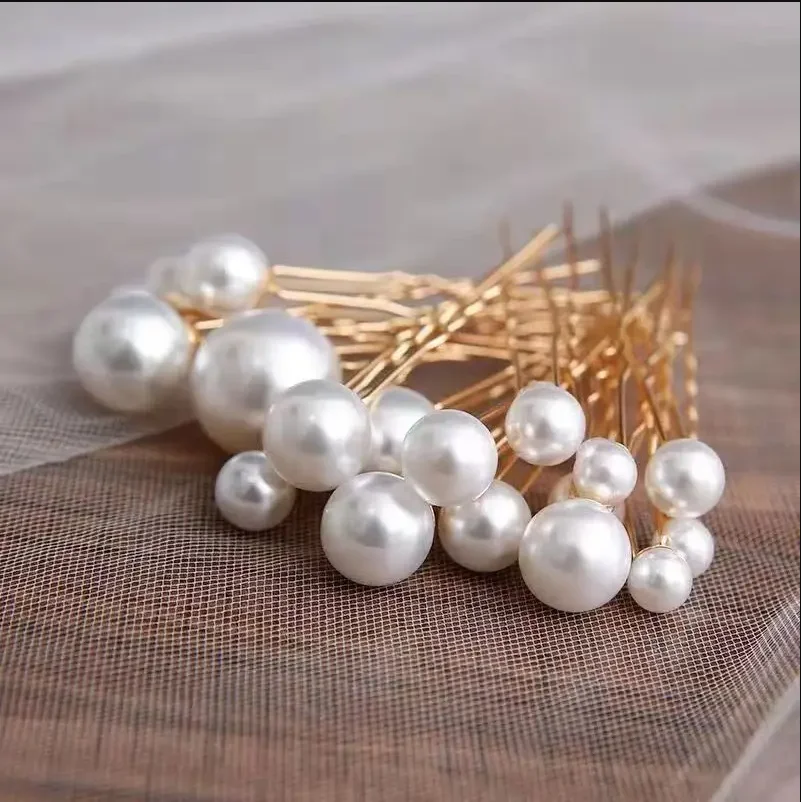 16PCS U-shaped Pin Metal Barrette Clip Hairpins Simulated Pearl Bridal Tiara Hair Accessories Wedding Hairstyle Design Tools